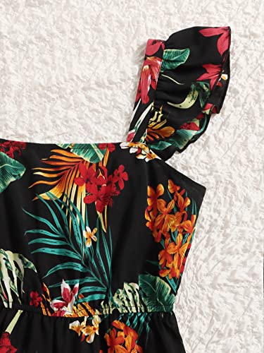 COZYEASE Girls' Tropical Print Ruffle Trim Dress Square Neck Sleeveless High Waist A Line Boho Dress3