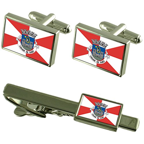 Gemelos de Faro Portugal con pasacorbatas de lujo y caja de regalo elegante