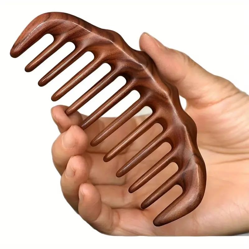Image of Beaute Secrets Wide Tooth Wooden Comb for Hair Detangling | Wooden scalp massager for hair growth | Wood Head scalp massage comb tool | Anti-Frizz, Scalp Massage & Oiling | Gua Sha Hair Massager Natural Wood Comb for Men & Women | Curly, Long, Thick Hair Comb | Eco-Friendly Hair Care Tool, Brown