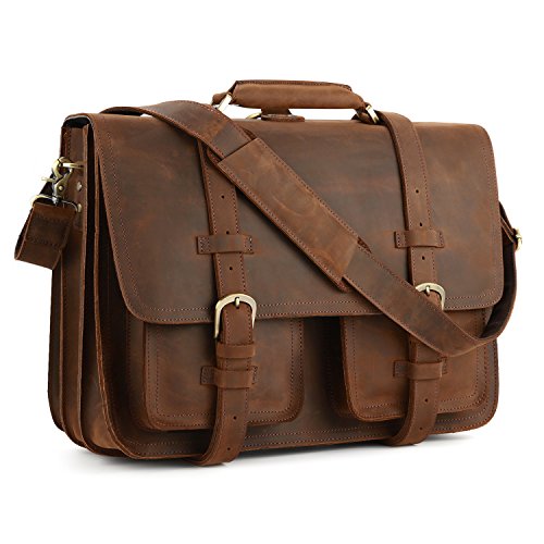 Kattee Men's Vintage Genuine Leather Briefcase Messenger Bag, Fit 16" Laptop
