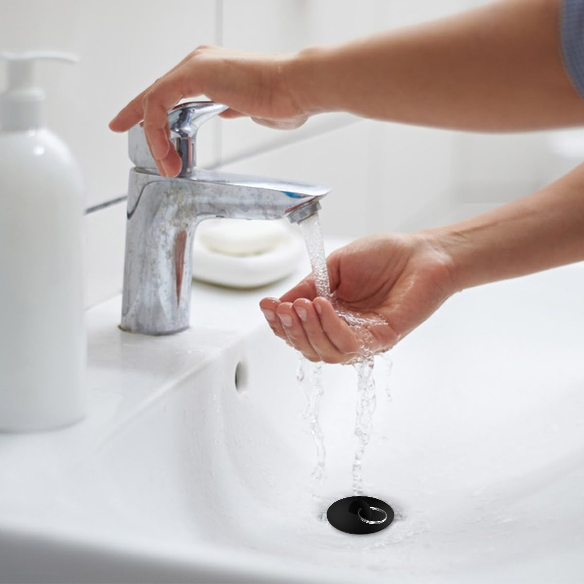 Abflussstopfen für Küche, Badezimmer, Bar, Gummi, Badewanne, Waschbecken, Wasserstopfen mit Aufhängering, Badewannenstöpsel-Set, Waschtisch-Stopper, Duscharmatur-Abdeckung, Schwarz, 3 Stück