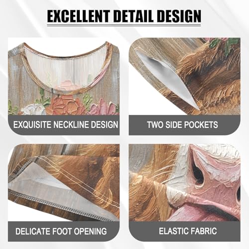 ALAZA Wooden Cow Flower Pajamas Set Short Sleeve Cotton Sleepwear Summer Pjs 2 Piece 5-14Y4