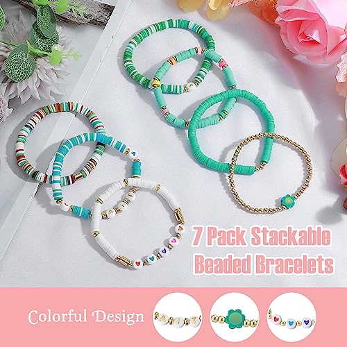 Colorful Stretch Bracelet Stack Boho Beaded Bracelet Set Heishi Surfer Bracelet Stackable Y2K Trendy Jewelry Friendship Multiple Set Women Fans2