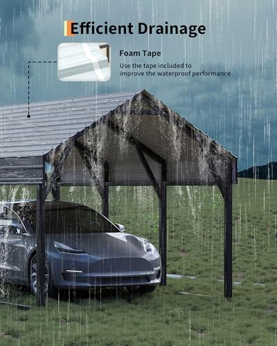 Image of GarveeLife 10x15 FT Metal Carport Kits, Reinforced Frame and Steel Roof for All-Weather Use, Permanent Shelter for Bass Boats, Sedans, and Tractors, Gray