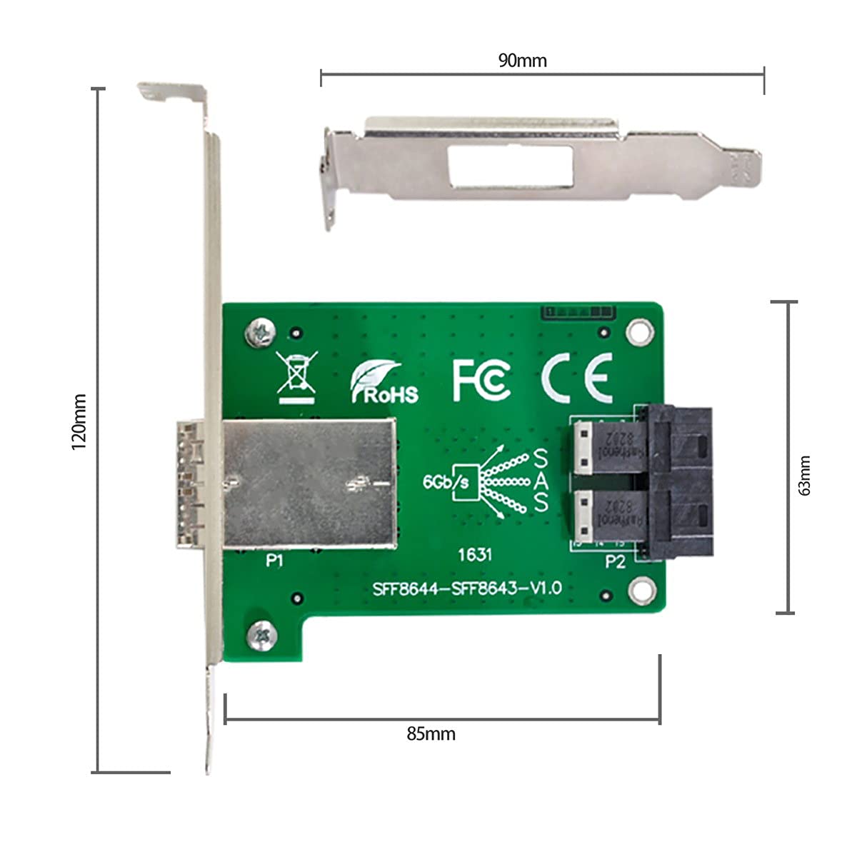 CY - Adattatore femmina a doppia porta Mini SAS HD SFF-8644 a SAS HD SFF-8643 PCBA con staffa a basso profilo standard
