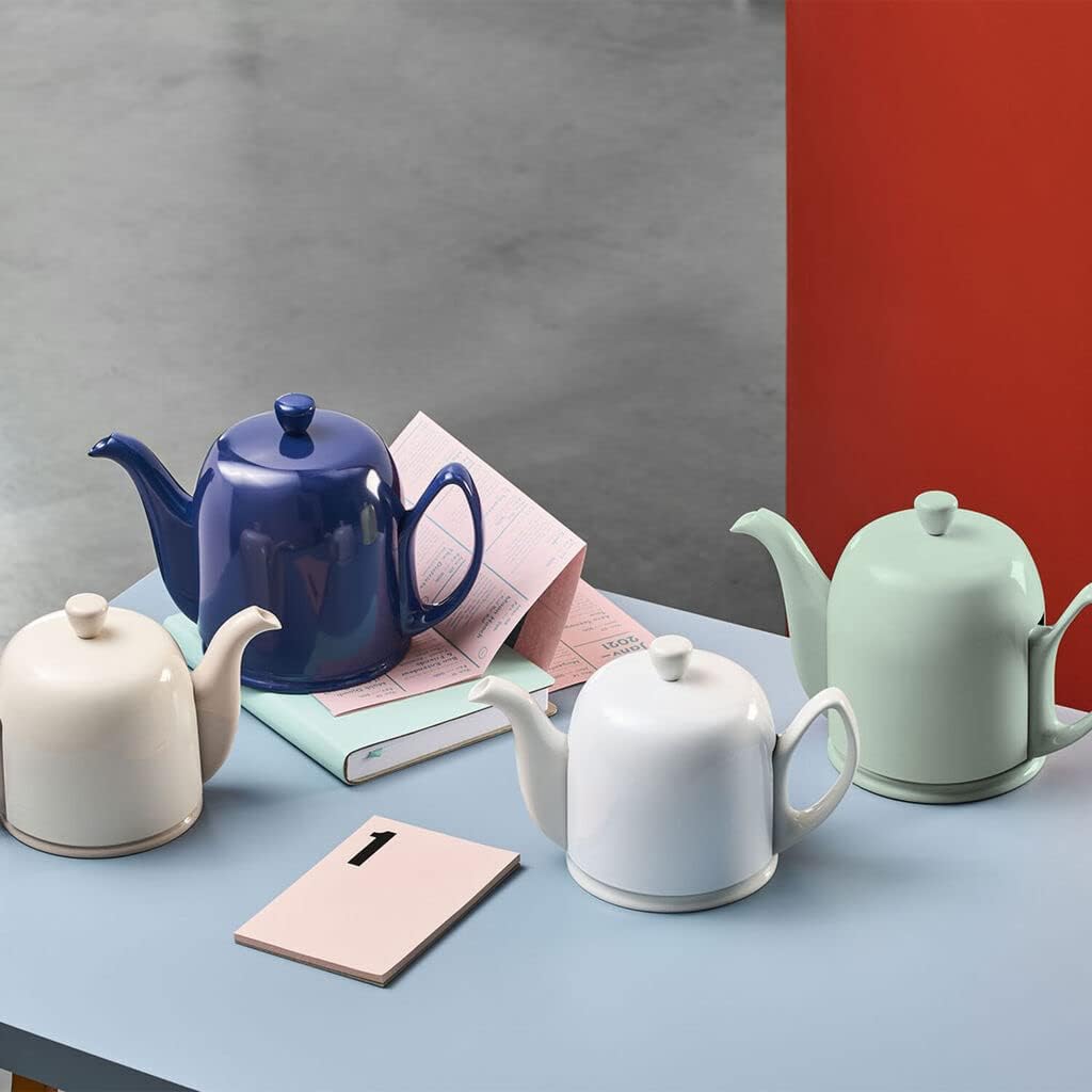 Degrenne Salam Luxury French Tea Pot - Porcelain Teapot with Stainless Steel Cover, Ceramic Tea Kettle for Loose Tea, Removable Infuser, 6 Cup Capacity, 36oz - Monochrome Rose