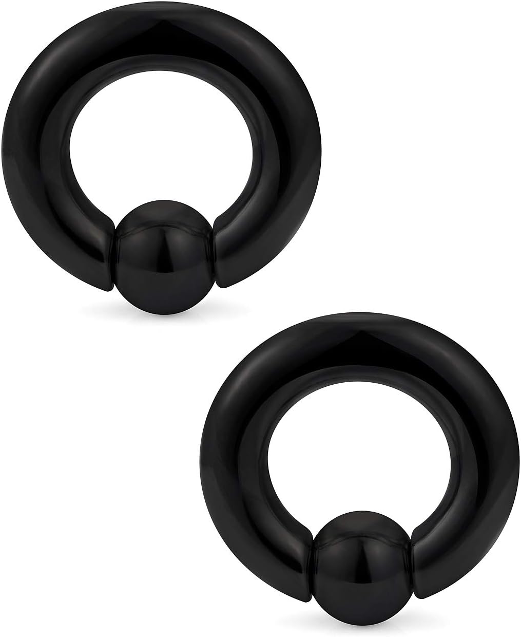 PA Rings Captive Bead Rings Black Spring Action CBR Screwball Rings Large Septum Ring Ear Gauges Earrings 2G 4G 6G 8G 316L Surgical Steel Pierced Body Jewelry 1Pair