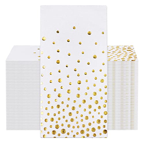 Durony 120 Pack Gold Foil Guest Napkins Polka Dot Disposable Hand Towels Linen-Feel Guest Napkins 12 X 17 Inch Cocktail Dinner Paper Napkins Decorative Bathroom Napkins For Parties, Wedding #TOP6