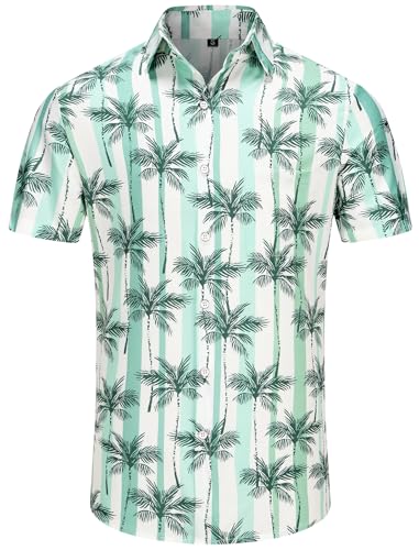 KYKU Hawaiian Tropical Shirts Mens Button Down Short Sleeve Shirt White Palm Tree XL with Pockets — view 4