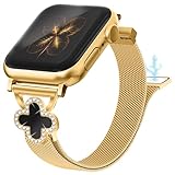 Joyozy Slim Metal Band Compatible with Apple Watch Band 38mm 40mm 41mm 42mm 44mm 45mm 46mm 49mm Skinny Magnetic Strap with Bling Charms, Cute Stainless Steel Band, Dressy Thin iWatch Bracelet for Women (Gold)