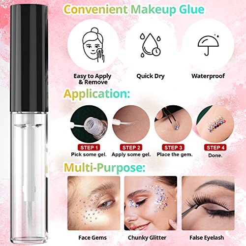 Colorful Flatback Face Gems And White & Beige Pearls For Makeup With Quick Dry Glue, Half Round Pearls Nail Art Rhinestones Glass Crystal Beads For Make-Up Deco With Pickup Pencil + Tweezer #TOP3