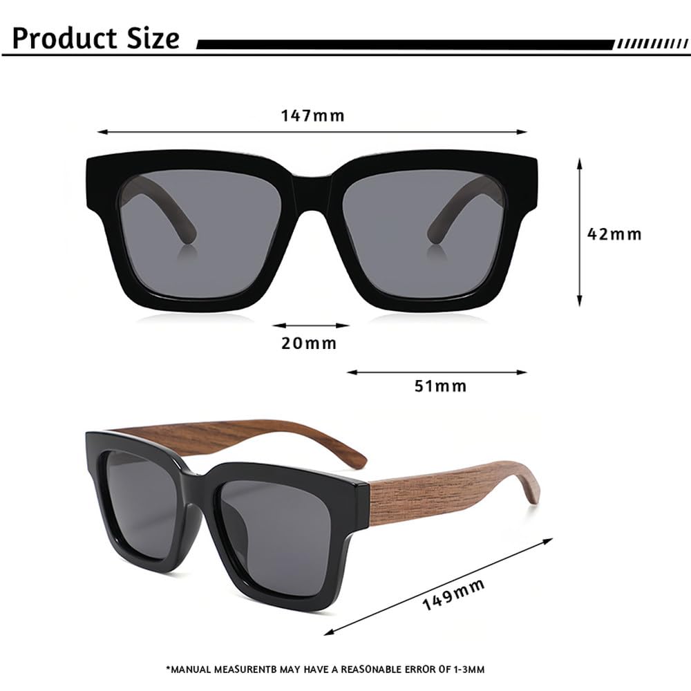 Gafas de sol de madera natural estilo punk Carterside polarizadas con montura cuadrada TR90 para hombre y mujer, gafas de sol para conducir, viajes, UV400