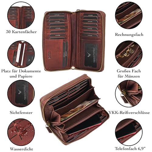 Geldbörse Damen Gross aus Hochwertigem Leder - Portemonnaie Damen Gross viel Platz - Geldbeutel Groß - Portmonee Leder mit RFID Schutz – Stilvolle Brieftasche für Frauen Geschenk -Braun 1 – Bild 5