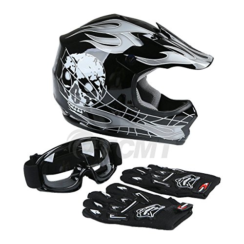 image for TCMT Dot Youth & Kids Motocross Offroad Street Helmet Black Skull Moto