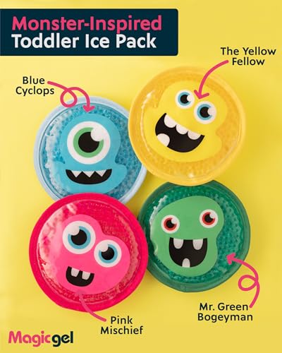 Image of Magic Gel Kids Ice Packs for Boo Boos - Pack of 4 - Reusable Soft Ice Packs for Kids - Small Squishy Gel Pack for Baby or Toddler - Fun Cute Monster Design