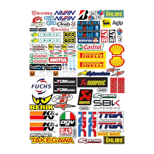GamesMonkey® - Kit autocollants 79 pièces pour vélo, moto et scooter, casque adhésif Motorsport Stickers Convient pour Skateboard Auto Casques Moto Cross