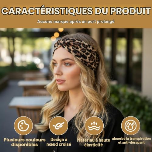 Dargkwn 6 Pcs Bandeau Cheveux Femme, Bandeaux Mode pour Femmes Antidérapant Headband, Bandeaux de Sport pour Yoga, Bandeaux Noués de Style Bohème pour Femmes et Filles – vue 4
