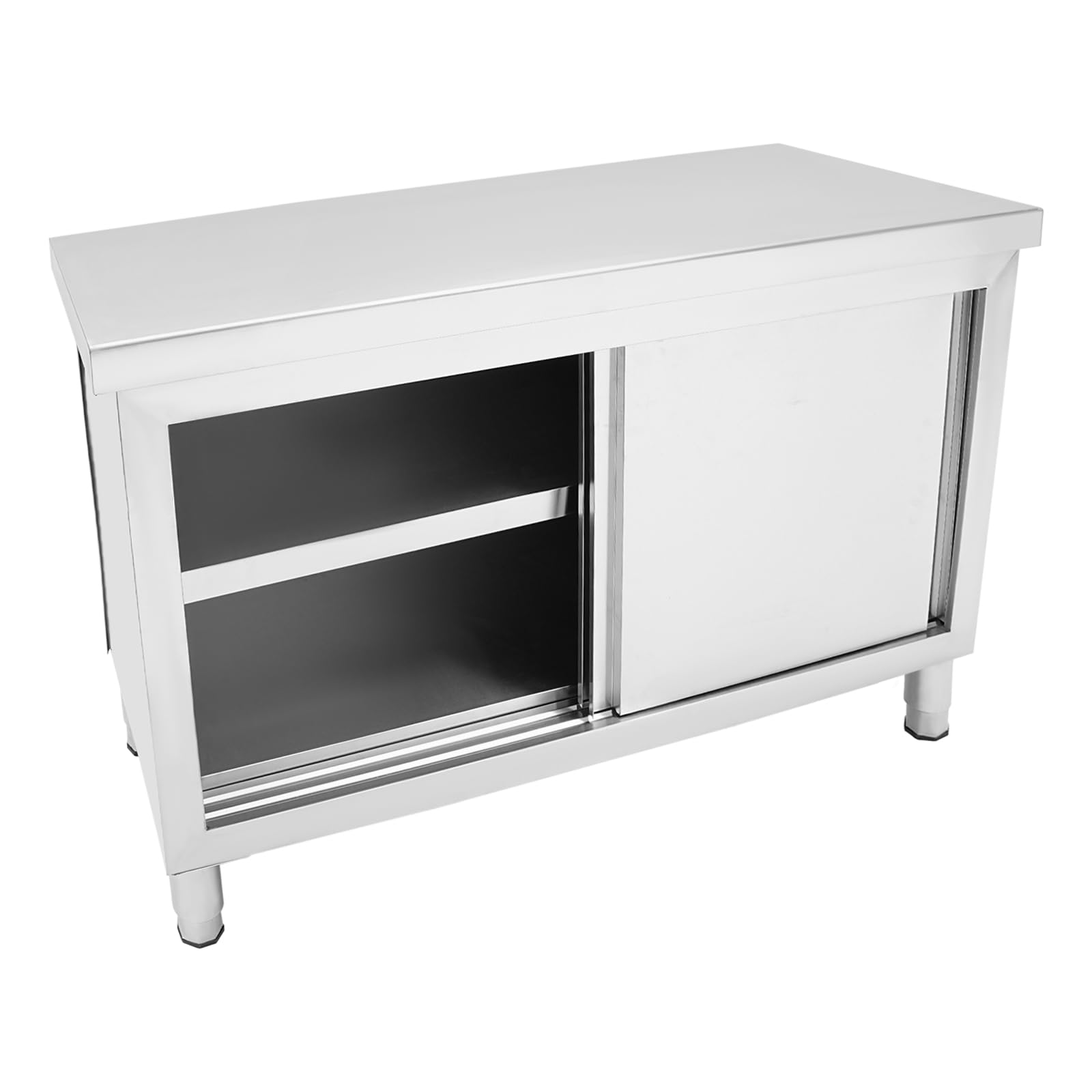 Mesa de trabajo con puerta corredera de acero inoxidable, estantería de cocina, banco de trabajo, almacenamiento, muebles de garaje, 3 niveles, a prueba de polvo, para cocina, garaje