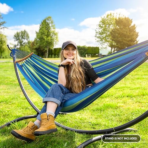 Image of SUNCREAT Double Hammock with Spreader Bar, Carrying Bag, Blue & Green
