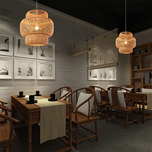 Abat-Jour en Bambou tissé E27 pour suspension de salon et chambre