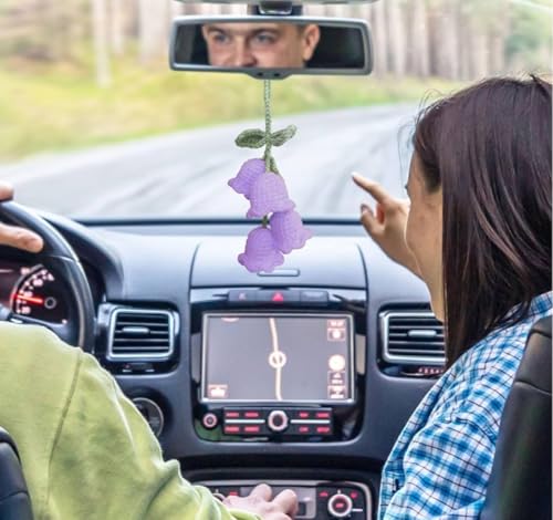 Image of VRB Dec 1 Pcs Crochet Flower for car Dashboard Decoration Items,Car Hanging Crochet Flower,Sunflower Decoration for Car,Car Mirror Hanging Accessories, (Hanging Tulip Purple Crochet - 1 Pcs)