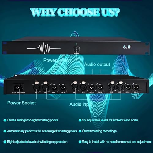 Supresor profesional de retroalimentación, dispositivo anti-chillido de 6 entradas y 6 salidas para micrófonos, desplazador de frecuencia DSP para escenario, conferencias, KTV y actuaciones en vivo, ideal para músicos, presentadores y DJs miniatura 7