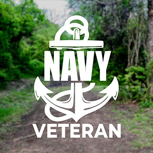 Image of Navy Veteran Anchor [Pick Color /Size] Vinyl Decal Sticker for Laptop /Car /Truck /Window /Bumper (7in x 5in, White)