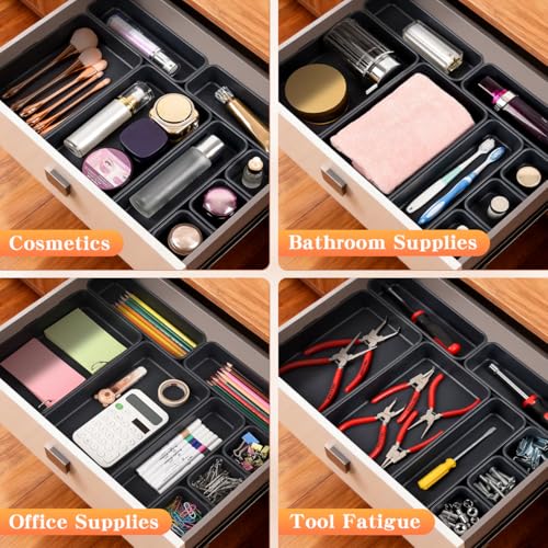 8PCS Plastic Interlocking Drawer Organizer, 3 Sizes Versatile Desk Drawer Organizer Trays, Drawer Dividers, Organization and Storage Bins for Tools, Office, Jewelries, Kitchen Utensils and Makeup - Image 5