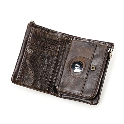 Contacts Cartera con bloqueo RFID para hombre, cartera de cuero de origen suave con cremallera para hombre, cartera multifunción compatible con soporte AirTag, organizador de tarjetas
