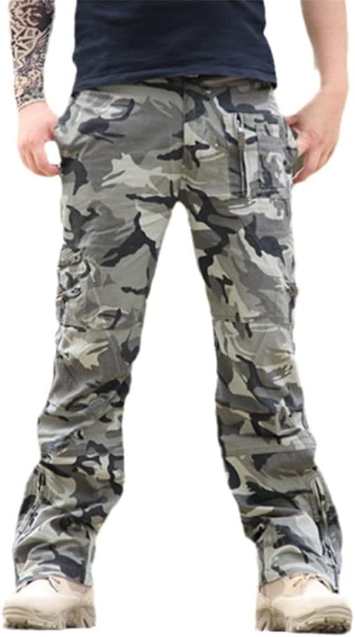 Men's Cotton Cargo Pant Vintage Military Tactical Pant Work Many Pocket Camo1 Black Army Trousers
