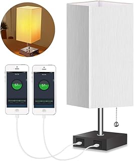 Lampada da Comodino LED ,Lampada da Scrivania Moderna in Tessuto, Interruttore a Tirante e Presa E27, per Soggiorno, Camera da Letto e Ufficio,Bianco[Classe di efficienza energetica A+]