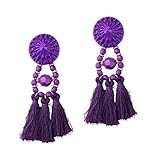 Tamaño: 9,5 x 2,8 cm. Skyeye Bohemia - Pendientes de borla redondos para mujer, diseño de flecos, color morado