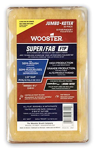 Wooster RR584-4 Jumbo-Koter Super/Fab FTP 1/2" Paint Rollers, 4.5 Inch, Red