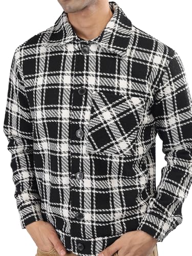 Image of CHKOKKO Men's Tweed Winter Shacket Stylish Flannel Plaid Standard Length Jacket Shirt