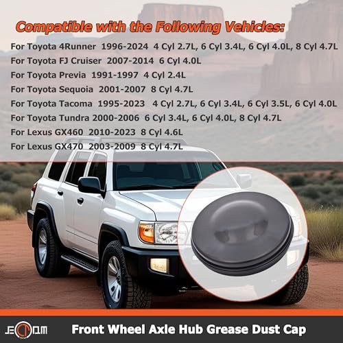 Image of Front Axle Hub Grease Cap 43514-28010 43514-0K010 Compatible with Toyota 4Runner FJ Cruiser Previa Sequoia Tacoma Tundra GX460 GX470 Dust Cap