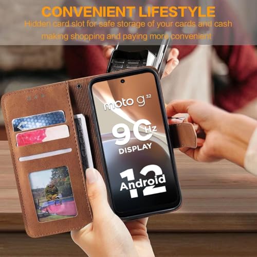 Image of GoldKart Flip Back Cover Case for Motorola Moto G32 | Dual-Color Leather Finish | Inbuilt Stand & Pockets | Flip Cover for Motorola Moto G32 (Faux Leather, Brown)