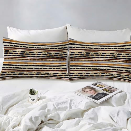 Housse de couette 220x240 géométrie rayée rétro avec taies d'oreiller microfibre - 4