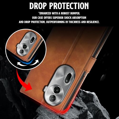 Image of WOW IMAGINE Shock Proof Flip Cover Back Case for Oppo Reno 11 Pro 5G (Magnetic Button Flip Case | Wallet Pockets & Stand | Leather Finish | Alder Brown)