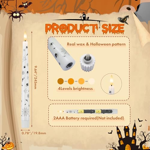 Image of Halloween Candles with Spider Web, Spider, 9.6 inchReal Wax Flameless Taper Candles with Remote & Timer, 3 Pack Battery Operated Halloween Led Candlesticks for Party Home Decor