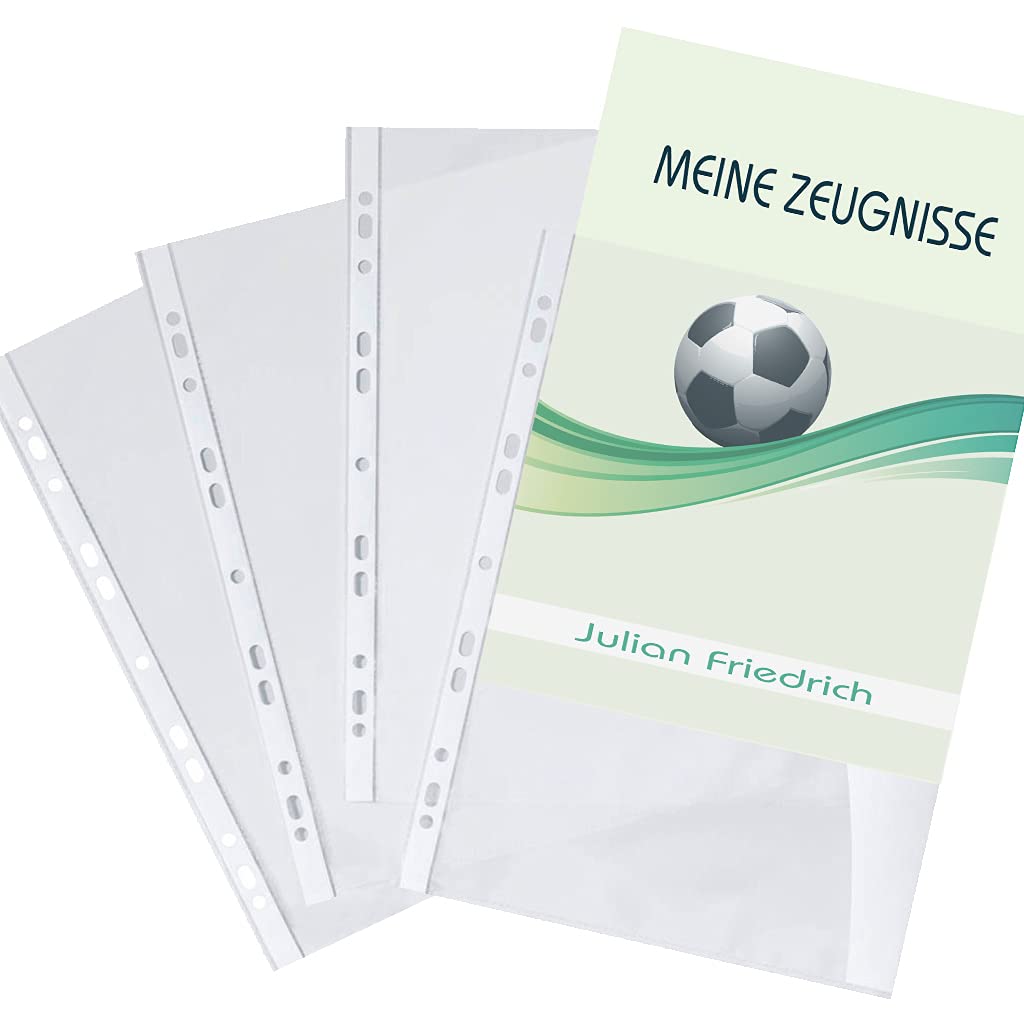 Zeugnismappe personalisiert Soccer A4 ca. 31x24 cm, blau grün, Zeugnisbuch Fußball, Urkundenmappe Einschulung, Schulanfang