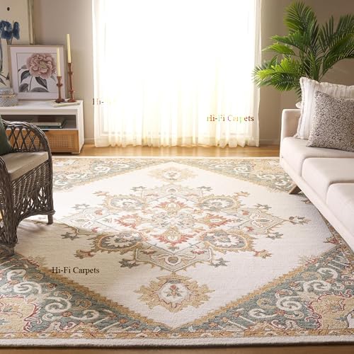 Image of 8x10 Ft Large Wool Rug - Handcrafted Traditional Tufted Carpet for Modern Living Spaces