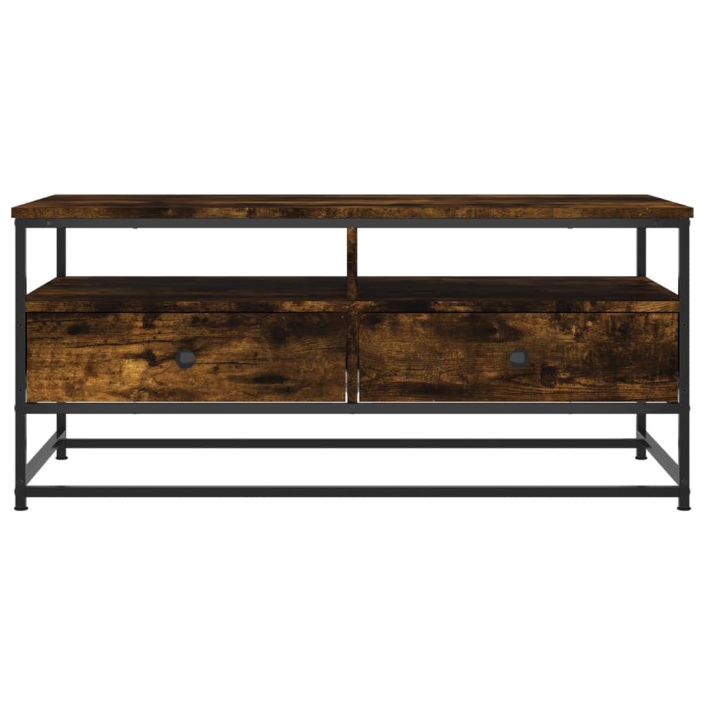 Tavolino da salotto in legno di rovere affumicato, con struttura in metallo, 100 x 51 x 45 cm, tavolino con cassetto e ripiano per soggiorno, ufficio, salone, salvaspazio, vintage, scandinavo