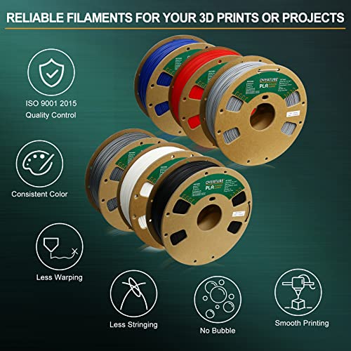 Overture Pla Filament 1.75Mm Pla 3D Printer Filament, 6Kg Cardboard Spool (13.2Lbs), Dimensional Accuracy +/- 0.03Mm, Fit Most Fdm Printer (6 Color) #TOP4