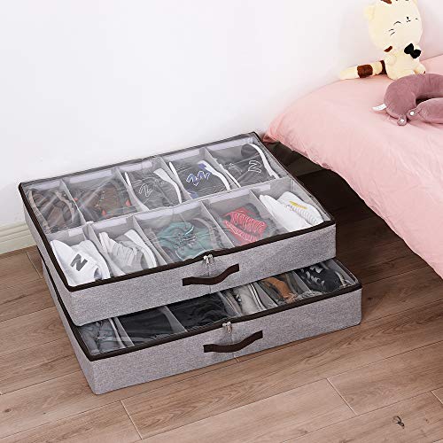 HOONEX-Under-Bed-Shoe-Storage-Organizer-with-Adjustable-Dividers-Shoe-Holder-with-Leather-Handles-2-Pack-Store-24-Pairs-Grey