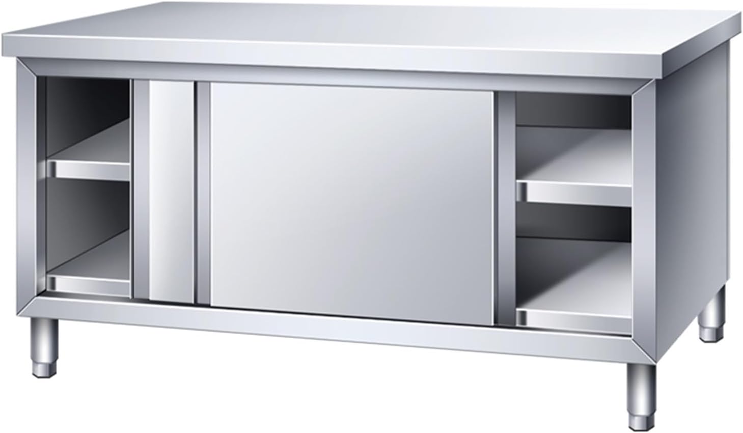 Heavy Duty Stainless Steel Work Table with Sliding Doors - Commercial Prep Table for Kitchen & Dining Room - Large Storage (80x50x80cm)