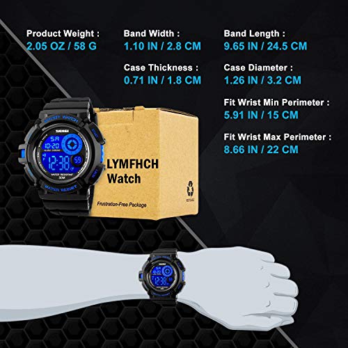 LYMFHCH Mens Sport Running Watch, Digital Electronic 50M Waterproof Military Army Sports LED Wristwatch Water Resistant with Stopwatch Unique Dial 7 Color Changeable Backlight - Blue - Image 3