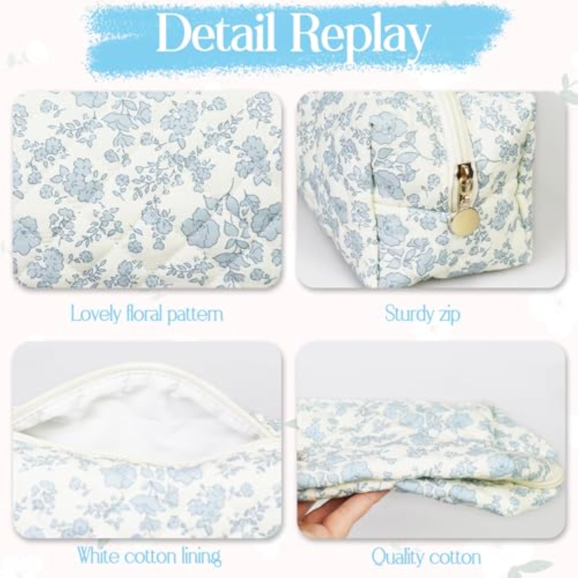 Floral Makeup Bag Cotton Portable Travel Cosmetic Bag