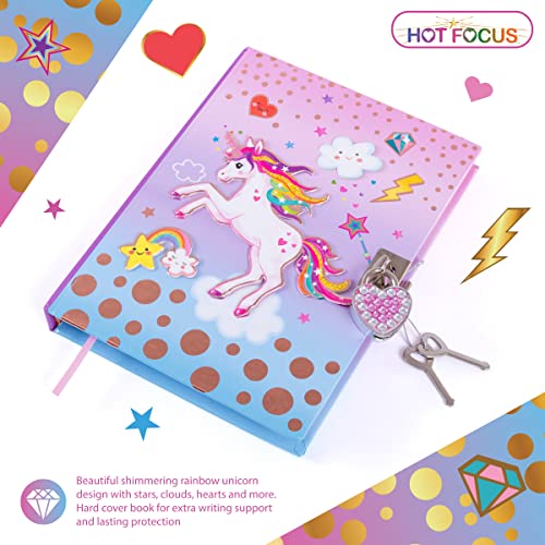 Hot Focus Unicorn Secret Diary With Lock – 7” Journal Notebook With 300 Double Sided Lined Pages, Padlock And Two Keys For Kids #TOP2