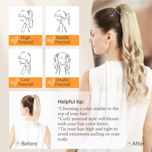 Queue de cheval blond clair extensions cheveux humains lisses raides enrouler 35cm - 6