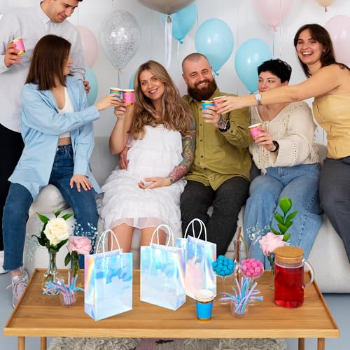 Image of BLEWINDZ 32Pcs Small Paper Gift Bags with Tissues, Iridescent Party Favor Bags with Handles, Holographic Silver Gift Bag for Wedding Baby Shower Birthday Party Supplies